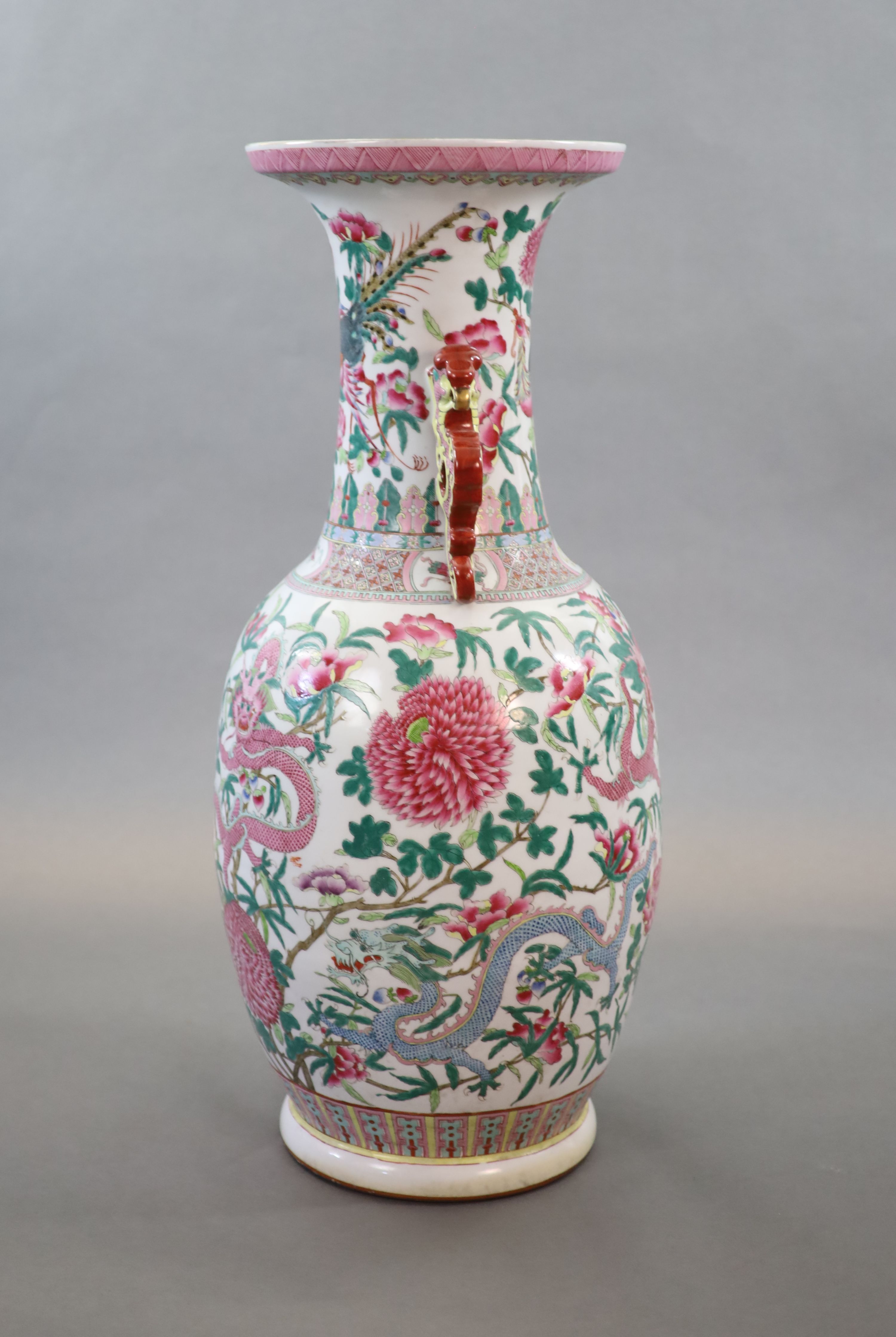 A massive Chinese famille rose 'dragon and phoenix' vase, 20th century, 91cm high
